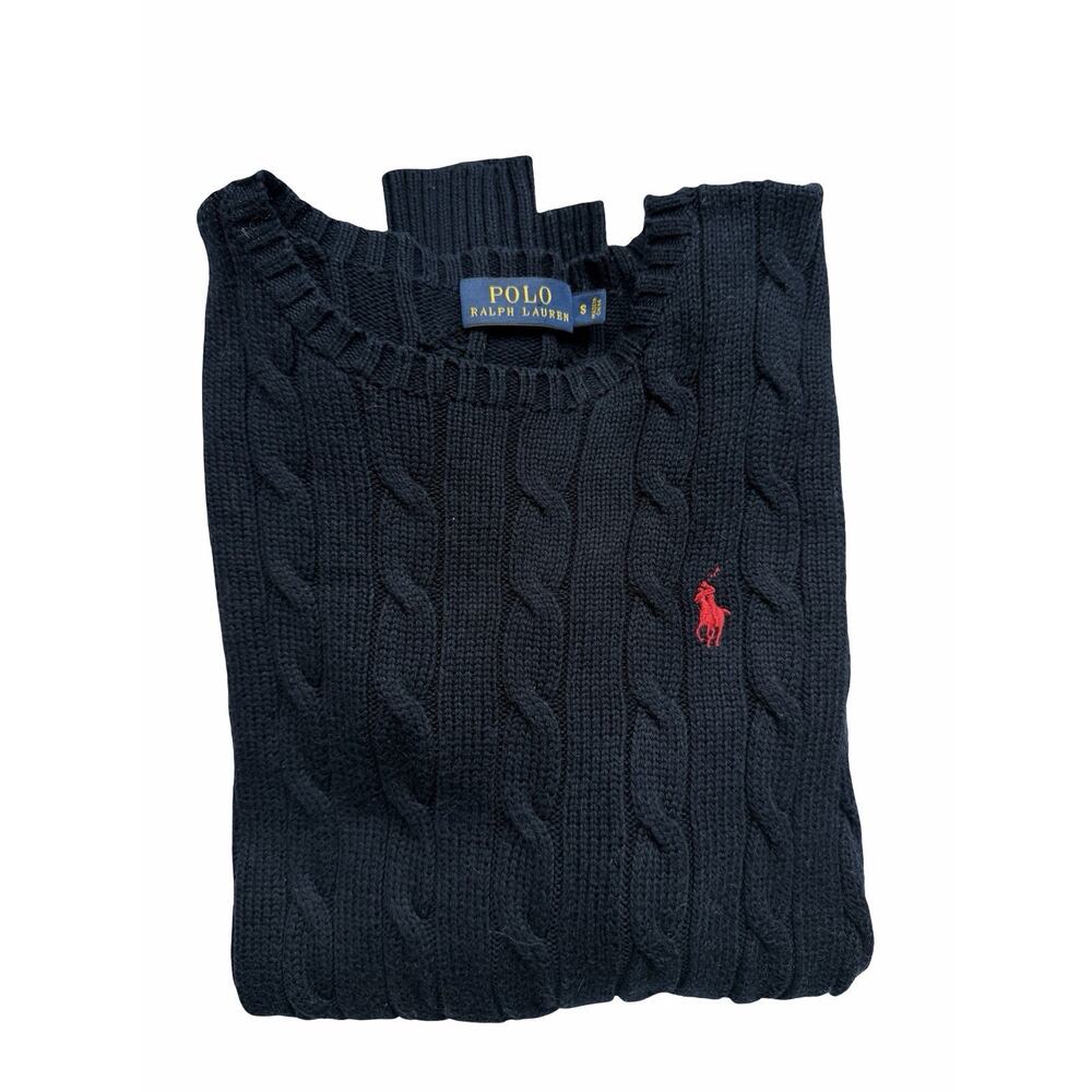 Ralph Lauren Navy Cable Knit Sweater Old Money Aesthetic Size Small - Picture 2 of 8